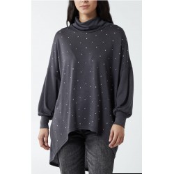 Grey Roll Neck Studded Top